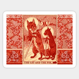 THE CAT AND THE FOX Forest Animals Red White Floral Sticker